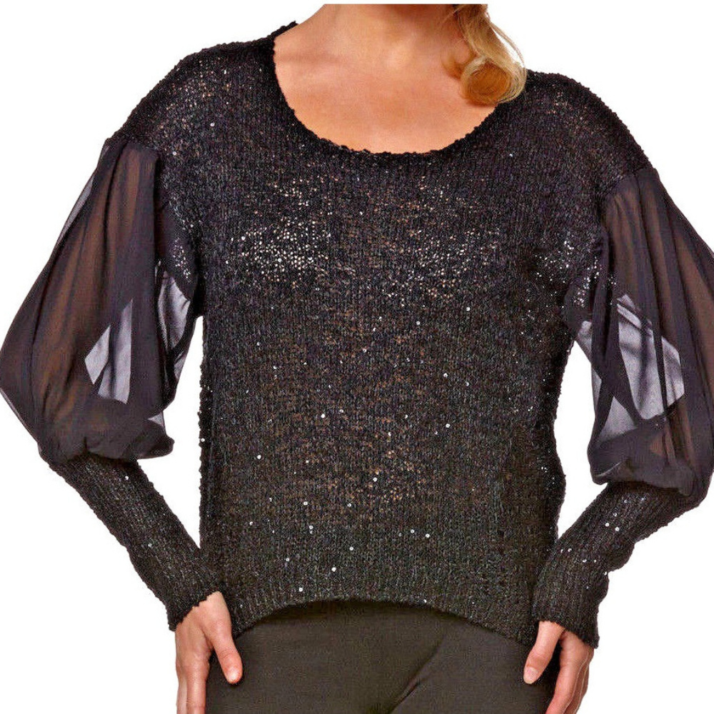 KNiT TOP SHEER Lantern Ballon SLEEVE Sequin Accent